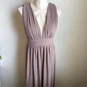 Lulus taupe Neutral chiffon maxi formal dress high slit womens small bridesmaid